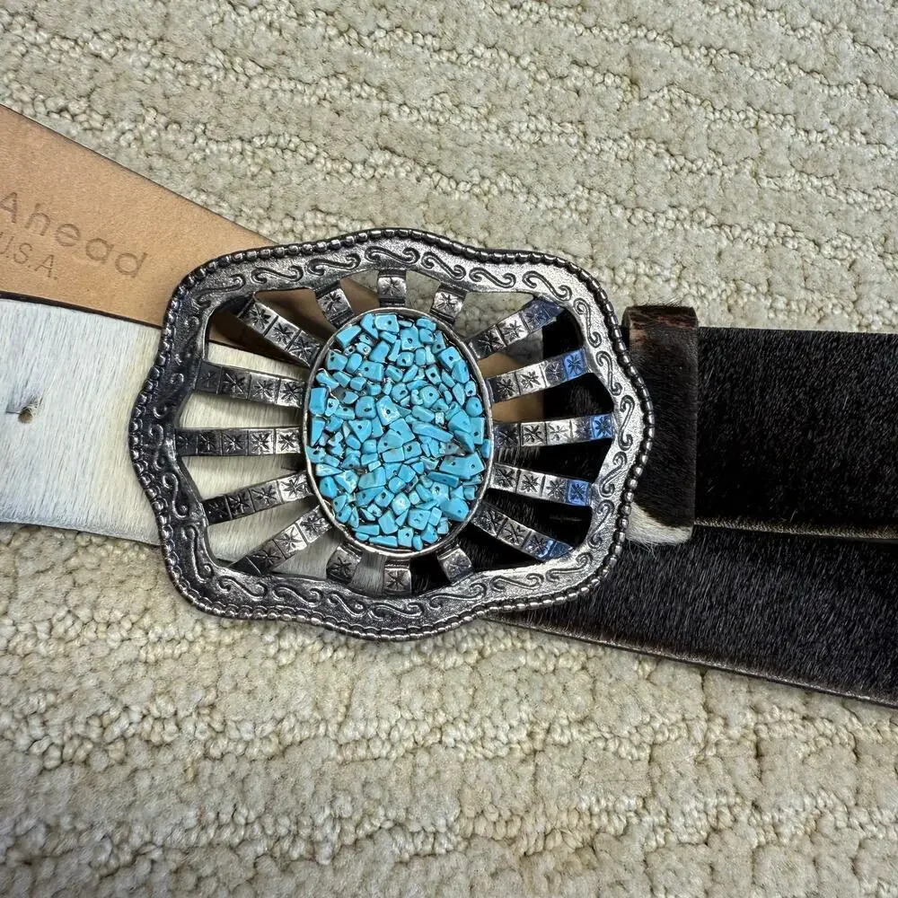 Streets Ahead vintage cowhide turquoise southwestern leather belt medium